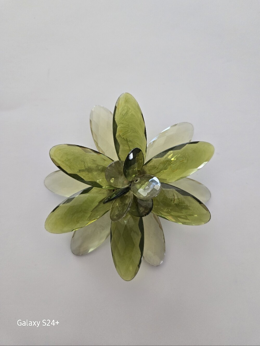 Vintage Lucite Faceted Green Multi-layered Flower Brooch